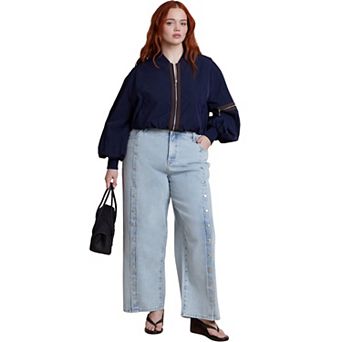ELOQUII Women's Plus Size Snap Front Midrise Jean