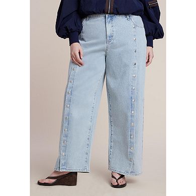 ELOQUII Women's Plus Size Snap Front Midrise Jean