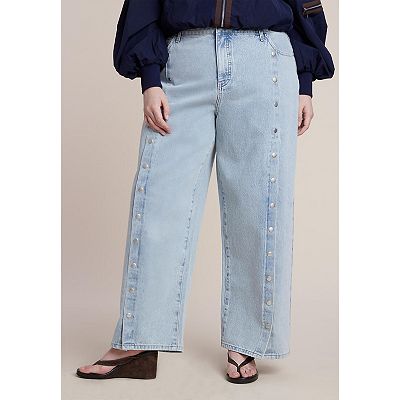 ELOQUII Women's Plus Size Snap Front Midrise Jean