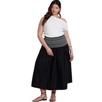 ELOQUII Women's Plus Size Smocked Flare Maxi Skirt