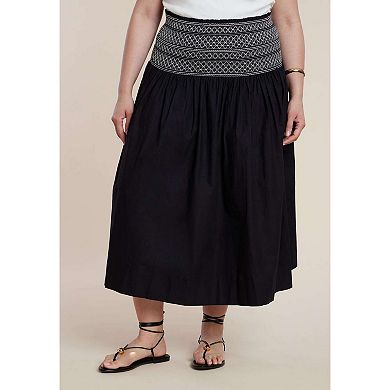 ELOQUII Women's Plus Size Smocked Flare Maxi Skirt