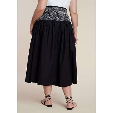 ELOQUII Women's Plus Size Smocked Flare Maxi Skirt