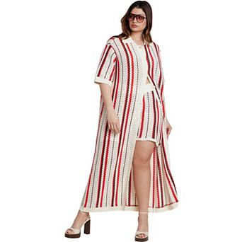 ELOQUII Women's Plus Size Striped Crochet Duster