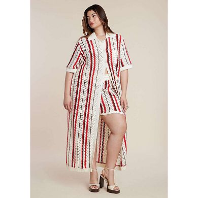 ELOQUII Women's Plus Size Striped Crochet Duster