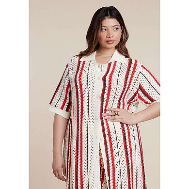 ELOQUII Women's Plus Size Striped Crochet Duster