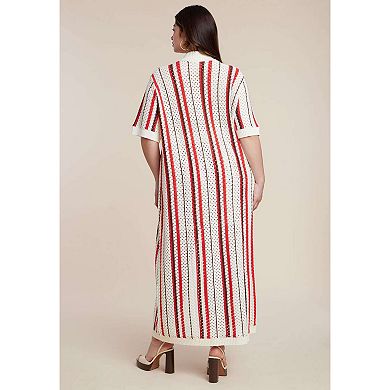 ELOQUII Women's Plus Size Striped Crochet Duster