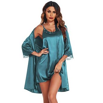 Ekouaer Womens Sleepwear Satin Nightgown with Robes Set Two Piece Lace Cami Nightwear