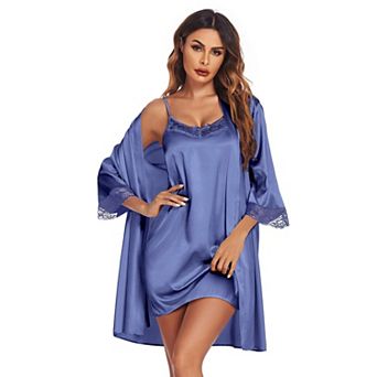 Ekouaer Womens Sleepwear Satin Nightgown with Robes Set Two Piece Lace Cami Nightwear