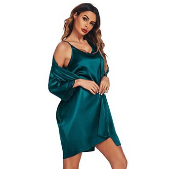 Ekouaer Womens Sleepwear Satin Nightgown with Robes Set Two Piece Lace Cami Nightwear