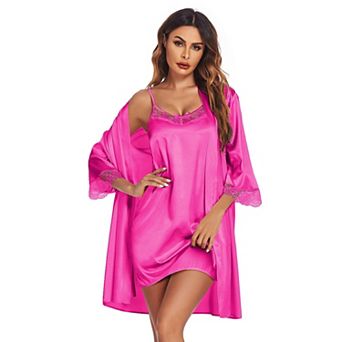 Ekouaer Womens Sleepwear Satin Nightgown with Robes Set Two Piece Lace Cami Nightwear