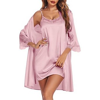 Ekouaer Womens Sleepwear Satin Nightgown with Robes Set Two Piece Lace Cami Nightwear