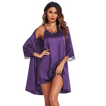 Ekouaer Womens Sleepwear Satin Nightgown with Robes Set Two Piece Lace Cami Nightwear