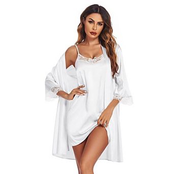 Ekouaer Womens Sleepwear Satin Nightgown with Robes Set Two Piece Lace Cami Nightwear