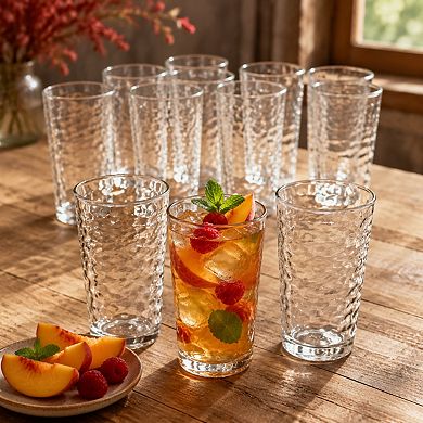 10 Pack 17 Oz Wave Ribbed Highball Glass Set Durable Drinkware For Home Bar