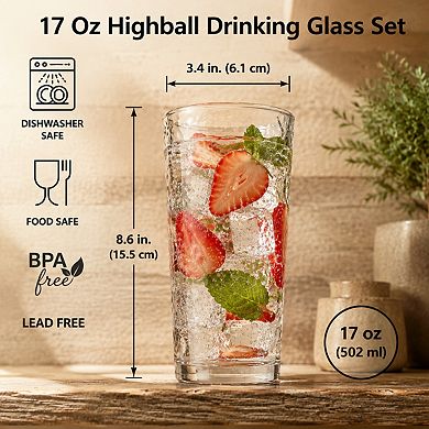 10 Pack 17 Oz Wave Ribbed Highball Glass Set Durable Drinkware For Home Bar