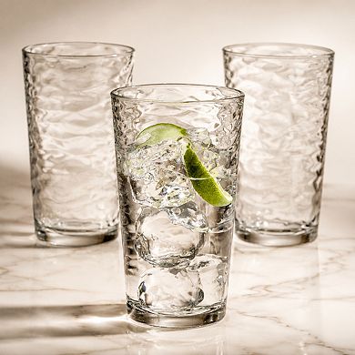 10 Pack 17 Oz Wave Ribbed Highball Glass Set Durable Drinkware For Home Bar