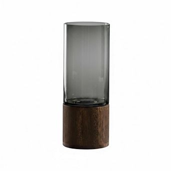 10 Inch Boho Rustic Wood Base Glass Flower Vase for Home Decor Centerpieces