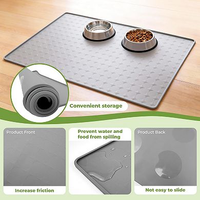 Extra Large 34x22 Inch Machine Washable Silicone Pet Food Mat Waterproof Non-slip Floor Protector