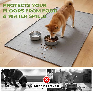 Extra Large 34x22 Inch Machine Washable Silicone Pet Food Mat Waterproof Non-slip Floor Protector
