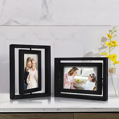 2 Pack Rotating Picture Frames Double-Sided Display HD Glass Wooden Distressed Frame Vertical