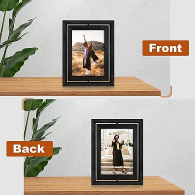2 Pack Rotating Picture Frames Double-Sided Display HD Glass Wooden Distressed Frame Vertical