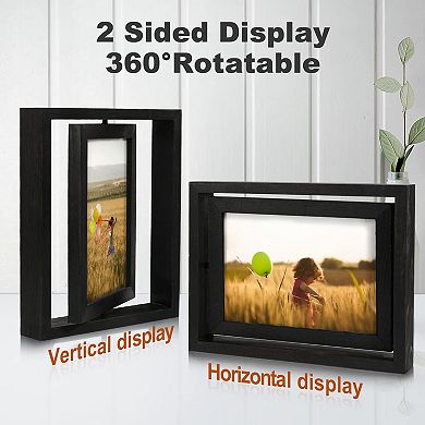 2 Pack Rotating Picture Frames Double-Sided Display HD Glass Wooden Distressed Frame Vertical