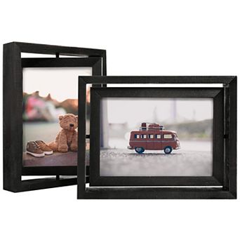 2 Pack Rotating Picture Frames Double-Sided Display HD Glass Wooden Distressed Frame Vertical
