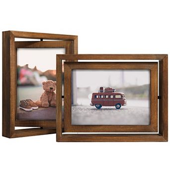 2 Pack Rotating Picture Frames Double-Sided Display HD Glass Wooden Distressed Frame Vertical