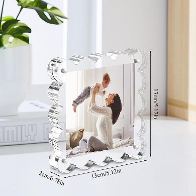 Clear Magnetic Picture Frame Double Sided Scalloped Acrylic Freestanding 3 Pack