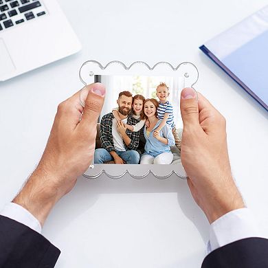 Clear Magnetic Picture Frame Double Sided Scalloped Acrylic Freestanding 3 Pack