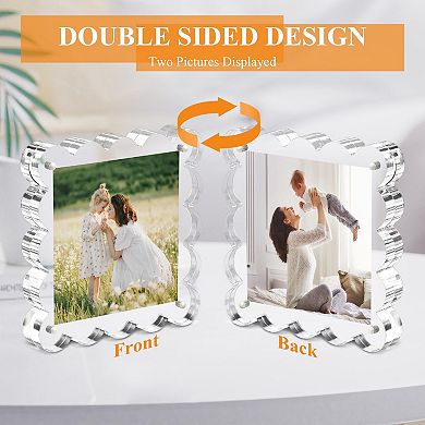 Clear Magnetic Picture Frame Double Sided Scalloped Acrylic Freestanding 3 Pack
