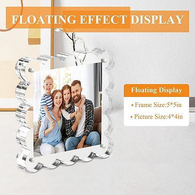 Clear Magnetic Picture Frame Double Sided Scalloped Acrylic Freestanding 3 Pack