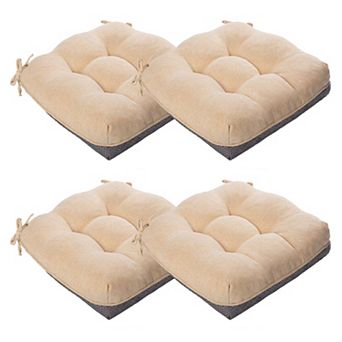 Set of 4 Dining Chair Cushions Shredded Memory Foam Non-slip Thick Tufted Comfort Seat Pads