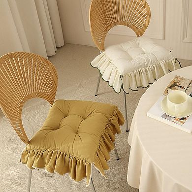 Cotton Ruffles Chair Cushion Soft Seat Pads With Ties Non Slip Machine Washable Multi Functional