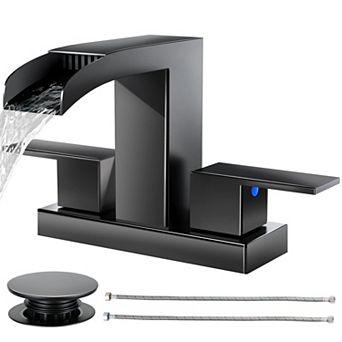Waterfall Bathroom Faucet Matte 4 Inch Centerset 3 Hole 2 Handle Stainless Steel