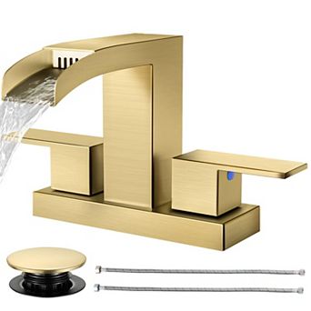 Waterfall Bathroom Faucet Matte 4 Inch Centerset 3 Hole 2 Handle Stainless Steel