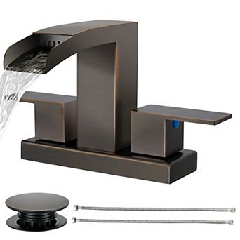 Waterfall Bathroom Faucet Matte 4 Inch Centerset 3 Hole 2 Handle Stainless Steel