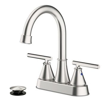 Bathroom Sink Faucet 4 Inch 2 Handle Centerset Brushed With Pop up Drain Stopper