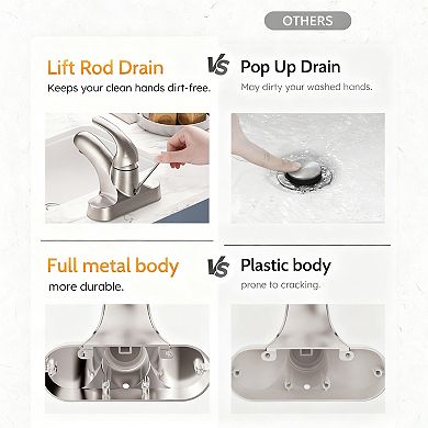 Bathroom Faucet Single Handle Low Arc 4 Inch Centerset Brushed Sink Mixer Tap With Pop Up Drain