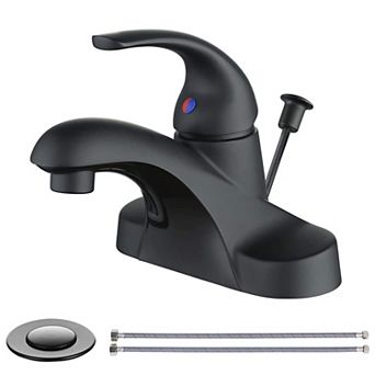 Bathroom Faucet Single Handle Low Arc 4 Inch Centerset Brushed Sink Mixer Tap With Pop Up Drain