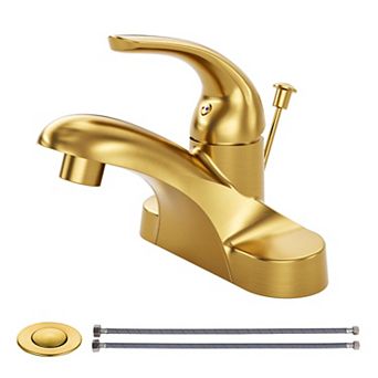 Bathroom Faucet Single Handle Low Arc 4 Inch Centerset Brushed Sink Mixer Tap With Pop Up Drain