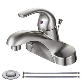 Bathroom Faucet Single Handle Low Arc 4 Inch Centerset Brushed Sink Mixer Tap With Pop Up Drain