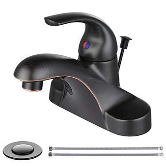 Bathroom Faucet Single Handle Low Arc 4 Inch Centerset Brushed Sink Mixer Tap With Pop Up Drain