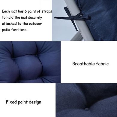 Patio Chaise Lounger Cushion Thick Padded 6 Ties Polyester Washable