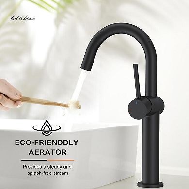 Brushed Tall Bathroom Faucet Single Handle Vessel Sink Pop Up Drain Supply Lines