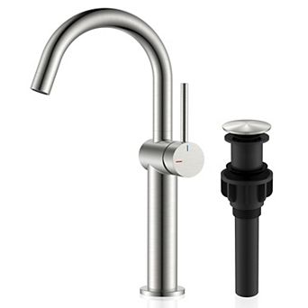 Brushed Tall Bathroom Faucet Single Handle Vessel Sink Pop Up Drain Supply Lines