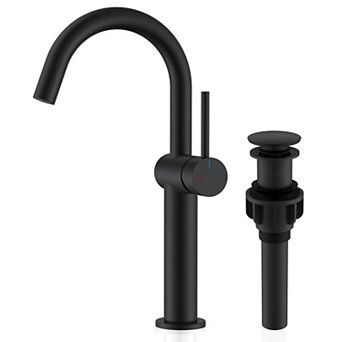 Brushed Tall Bathroom Faucet Single Handle Vessel Sink Pop Up Drain Supply Lines