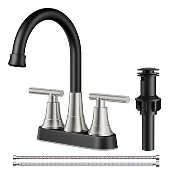 Bathroom Faucet 4 Inch Centerset 2 Handle 360 Swivel Spout Pop Up Drain