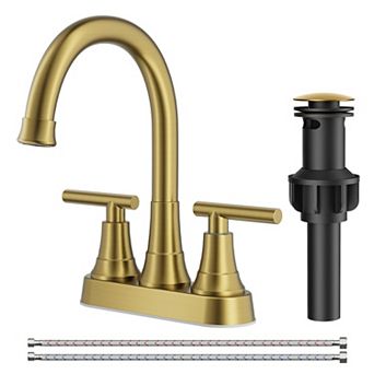Bathroom Faucet 4 Inch Centerset 2 Handle 360 Swivel Spout Pop Up Drain