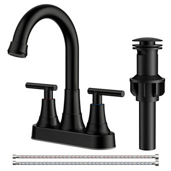 Bathroom Faucet 4 Inch Centerset 2 Handle 360 Swivel Spout Pop Up Drain
